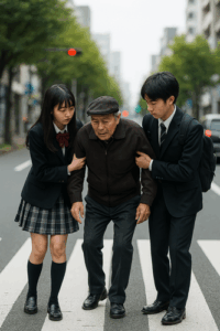 車道の真ん中でふらつく男性(90代)、呼びかけに「わわわ」と返答…  高校生２人が手をつなぎ救助