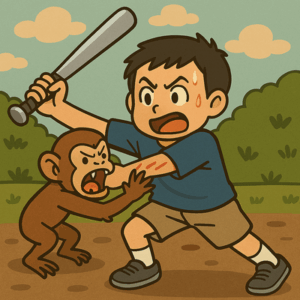 【友達と野球していた小５男児】１人になったところ猿にひっかかれる…バット振り回し対抗