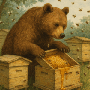 クマのしわざか　養蜂箱が壊され、ハチミツが食い荒らされる