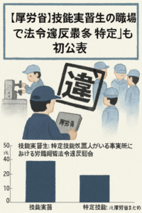 【厚労省】技能実習生の職場で法令違反最多　「特定」も初公表　労働安全衛生法違反が最も多い