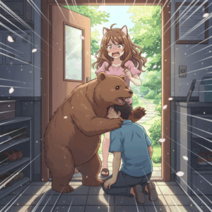 玄関を開けたらクマがいて、夫がかじかじされてた