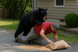 クマに背後から押され転倒　住宅敷地内で　米ぬか袋破られる被害も