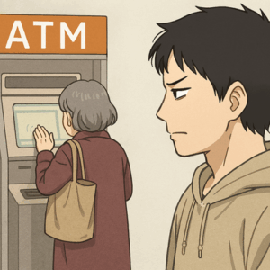 【ATMの操作に20分以上…】前のおばさん…何やってんの？乾燥した指先だと反応しにくいタッチパネル・犯罪に巻き込まれている可能性も！