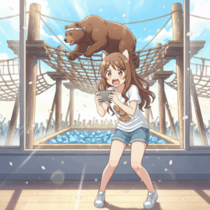 🐻 ついに地上10mのネットでSASUKEする熊が現れる