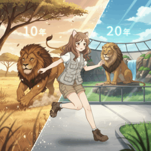 野生のライオンの平均寿命10年、動物園のライオンの平均寿命20年