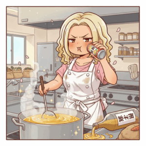 キッチンドランカー学校調理員、缶チューハイで気合満タン料理開始！料理酒で気合補充！→解雇