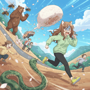 年間死亡者数　熊12人蛇10人蜂20人車2600人餅3500人