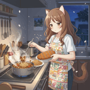 深夜にカツカレーパスタ作るから見てて