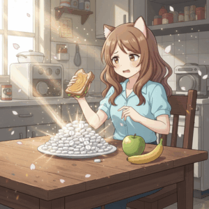 アメリカの昼食だと、ピーナツバター塗ったパンにリンゴかバナナひとつと大量の精神安定剤